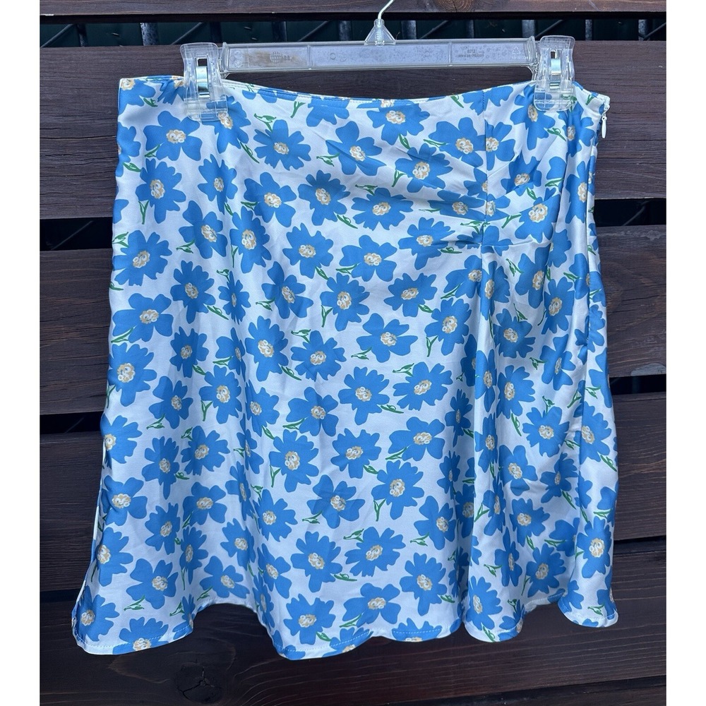 Free People Jessie Satin Slip Skirt In Blue Floral Mini Skirt Women's Size 10